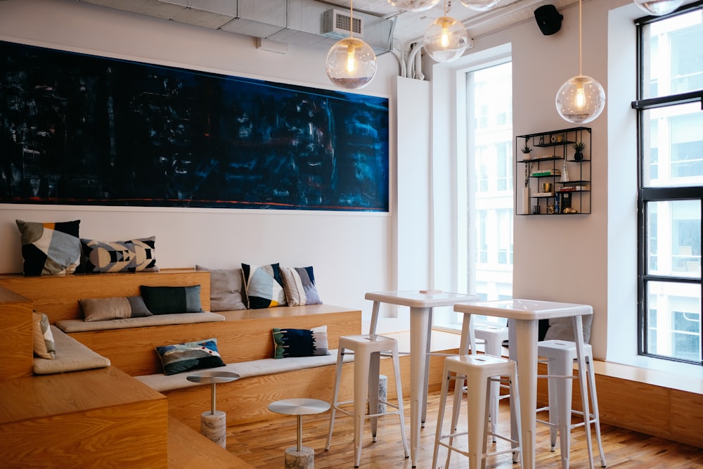 square white wooden tables and chairs