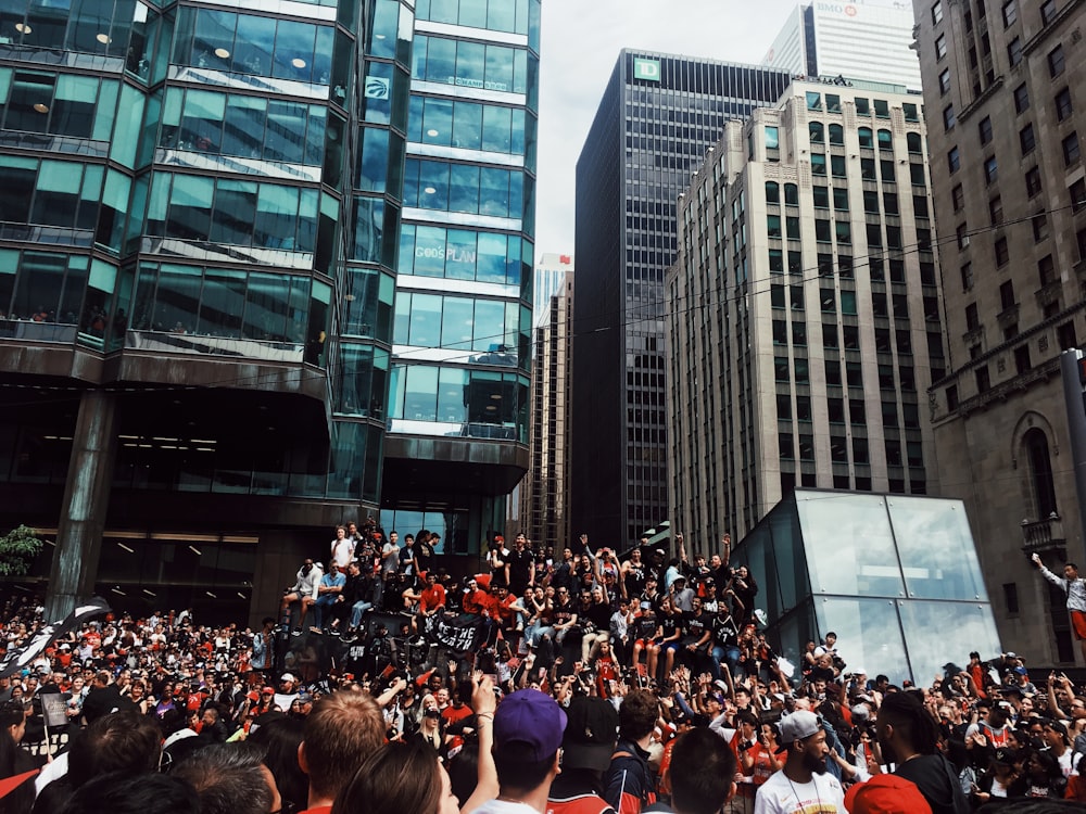 people standing in front of building