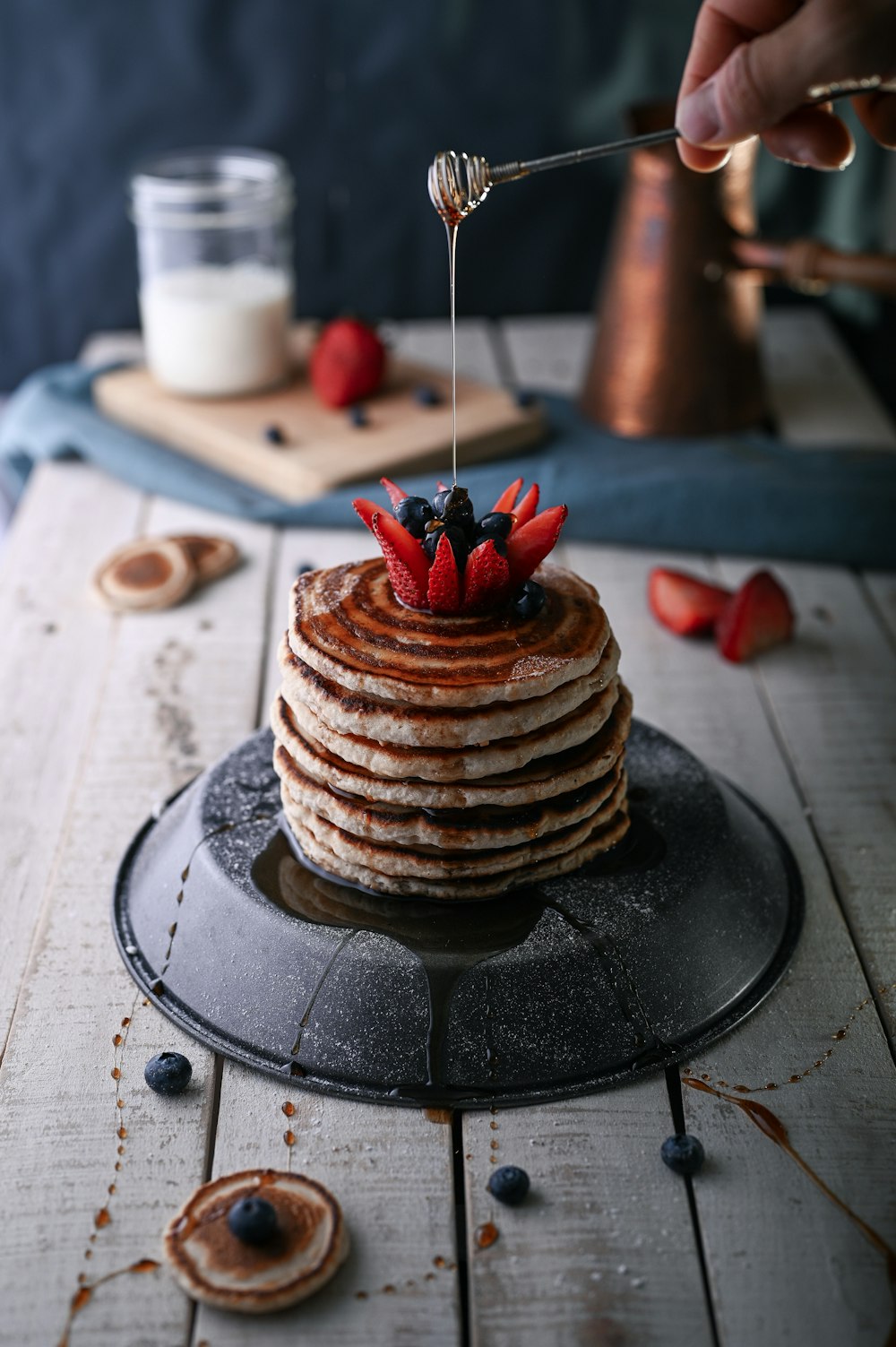 pancakes on black plate