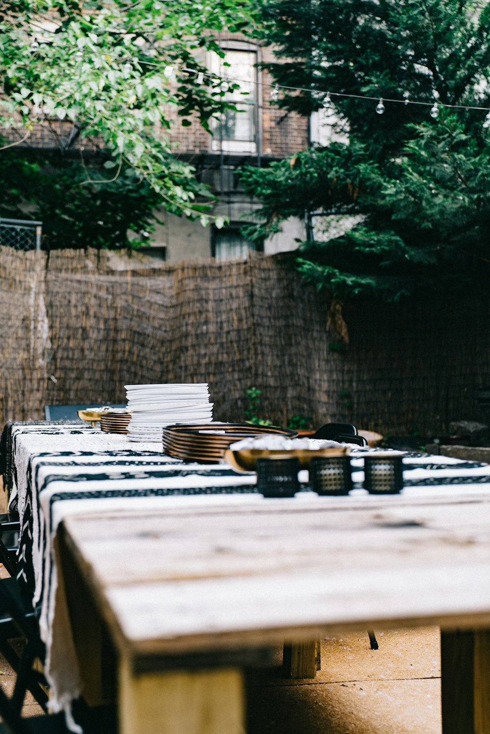 table near trees