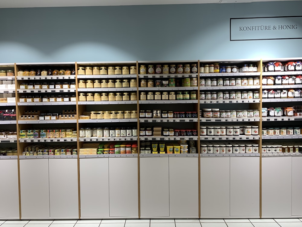 white and brown wooden shelves