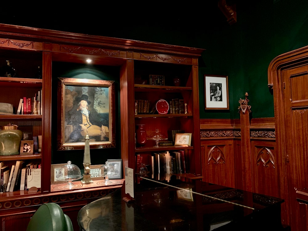 black wooden grand piano inside room