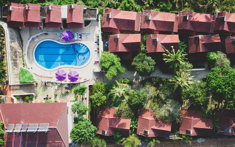 Clear blue resort swimming pool water
