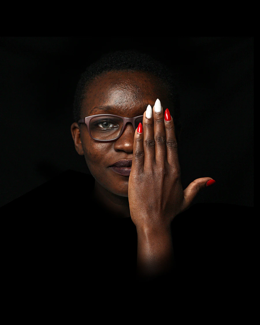 Natural manicure on dark-skinned hands