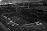mining road grayscale photography