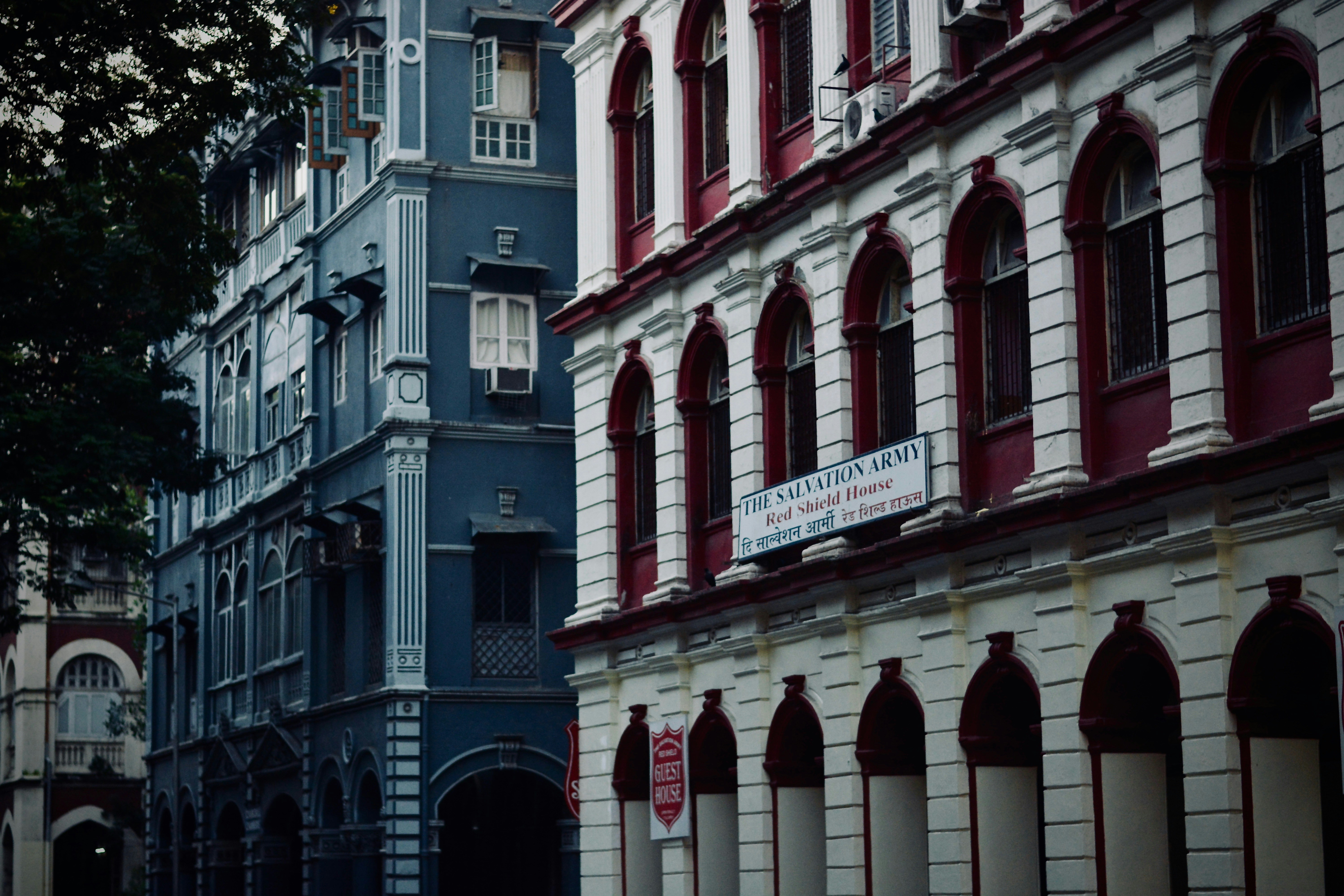 white and red cement building