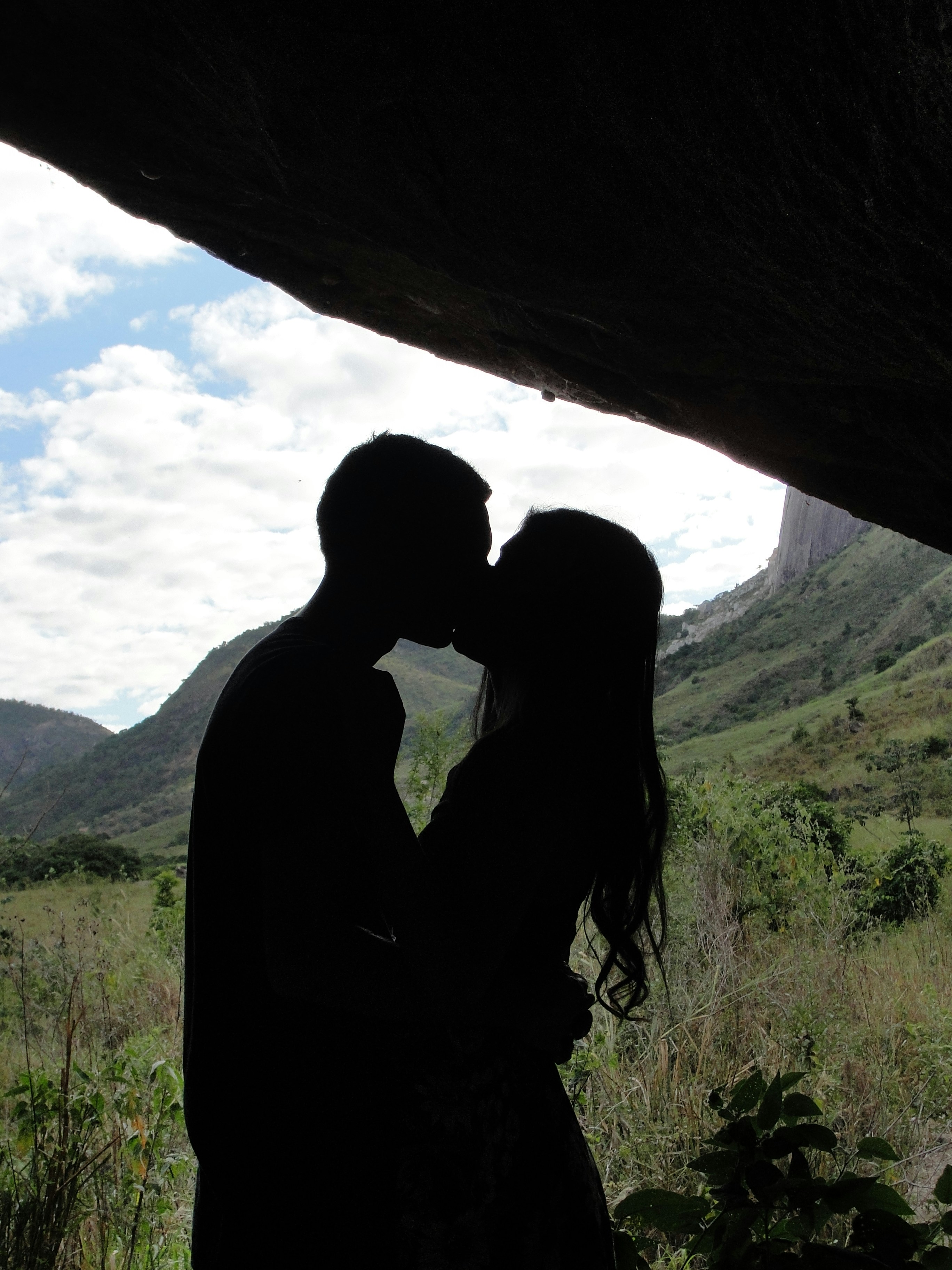 Silhouette of kissing couple