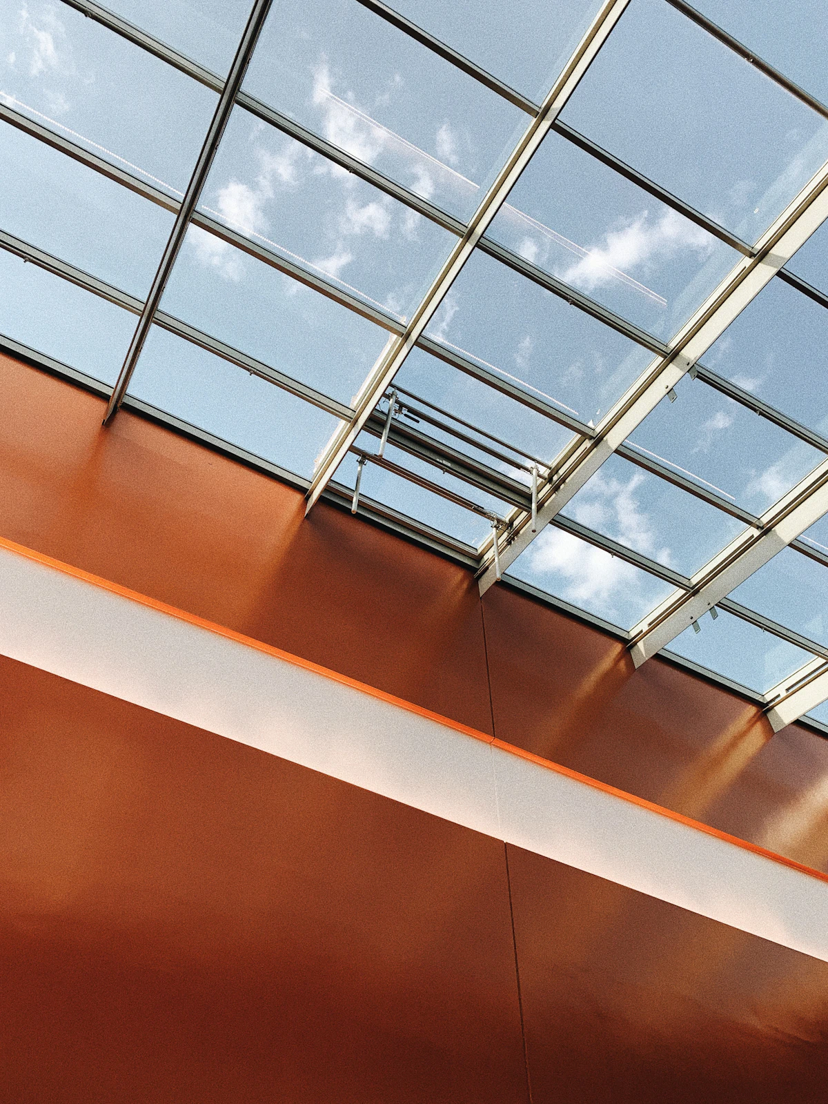 A glass ceiling seen from below