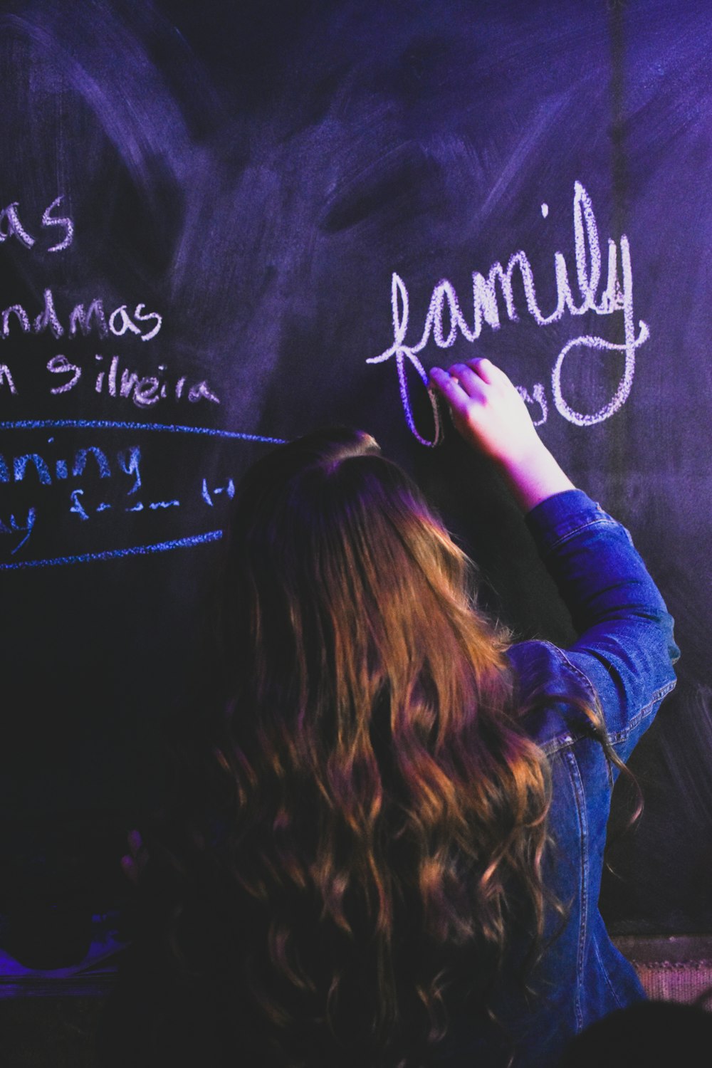 unknown person writing on chalkboard