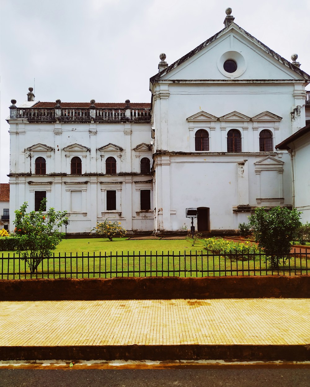 architectural photo of a white and brown building