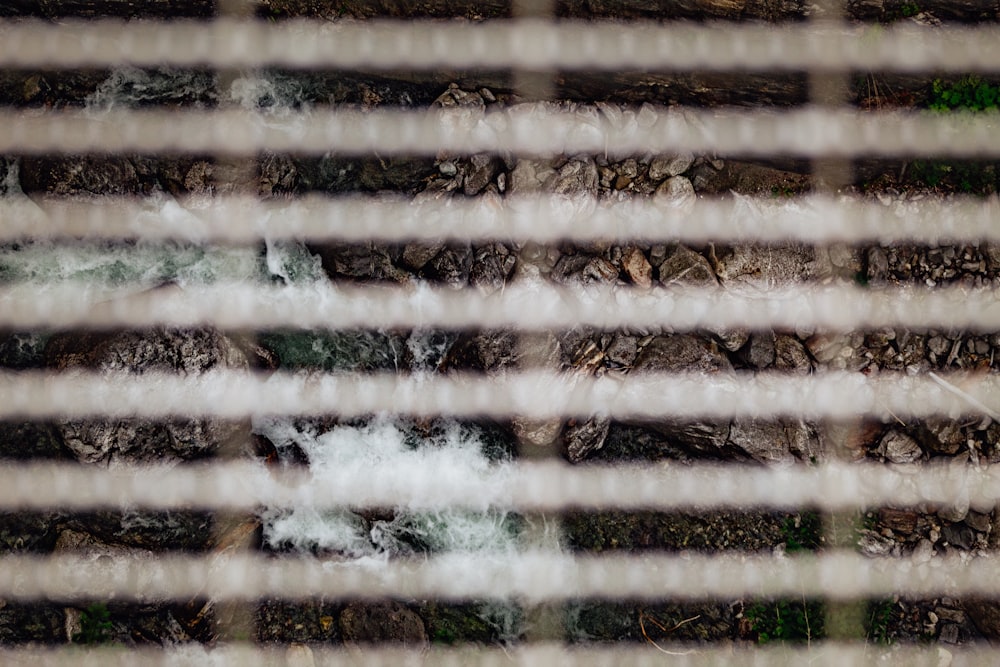 a view through a window of a stream of water