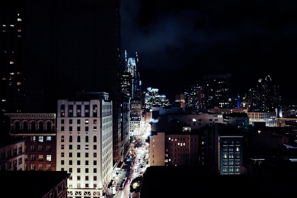 aerial view photo of city building during nighttime