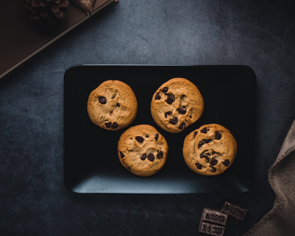 plate of four chocolate cookies