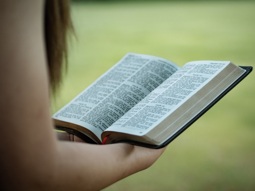 person holding Holy Bible