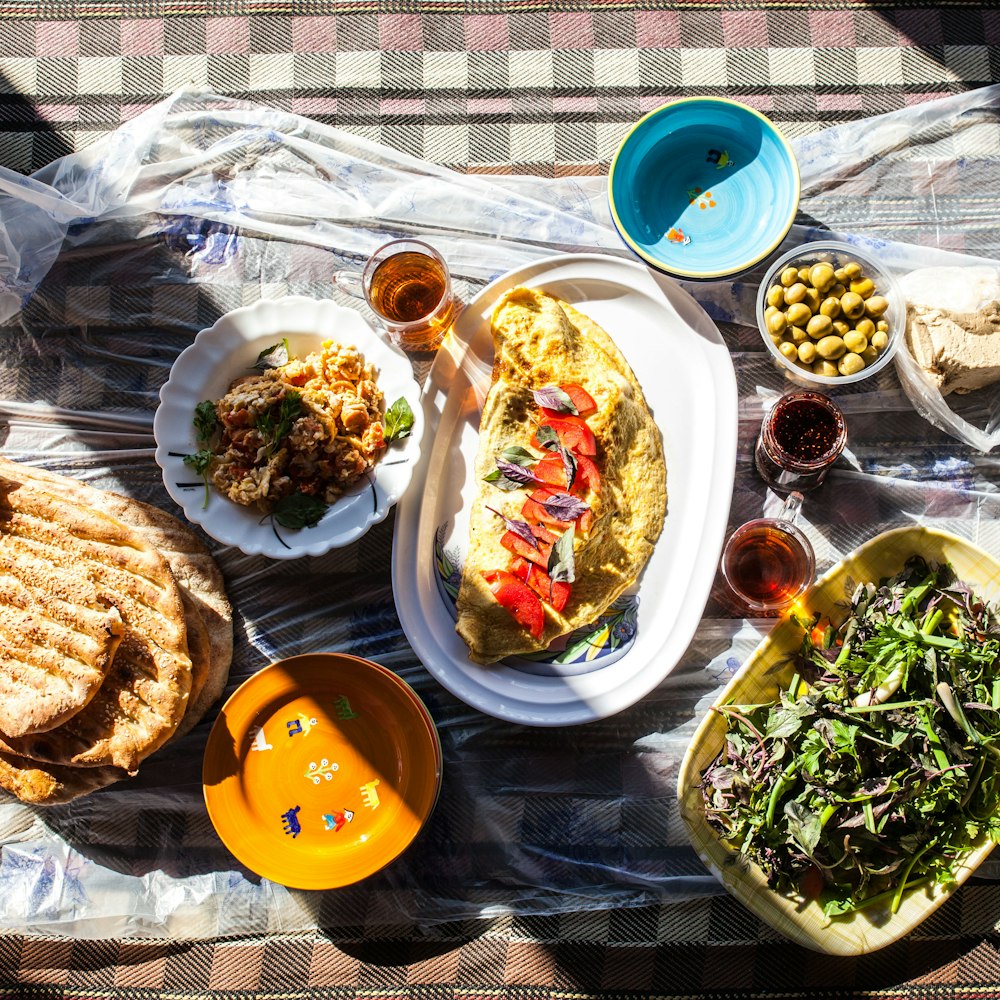 cooked food on plates