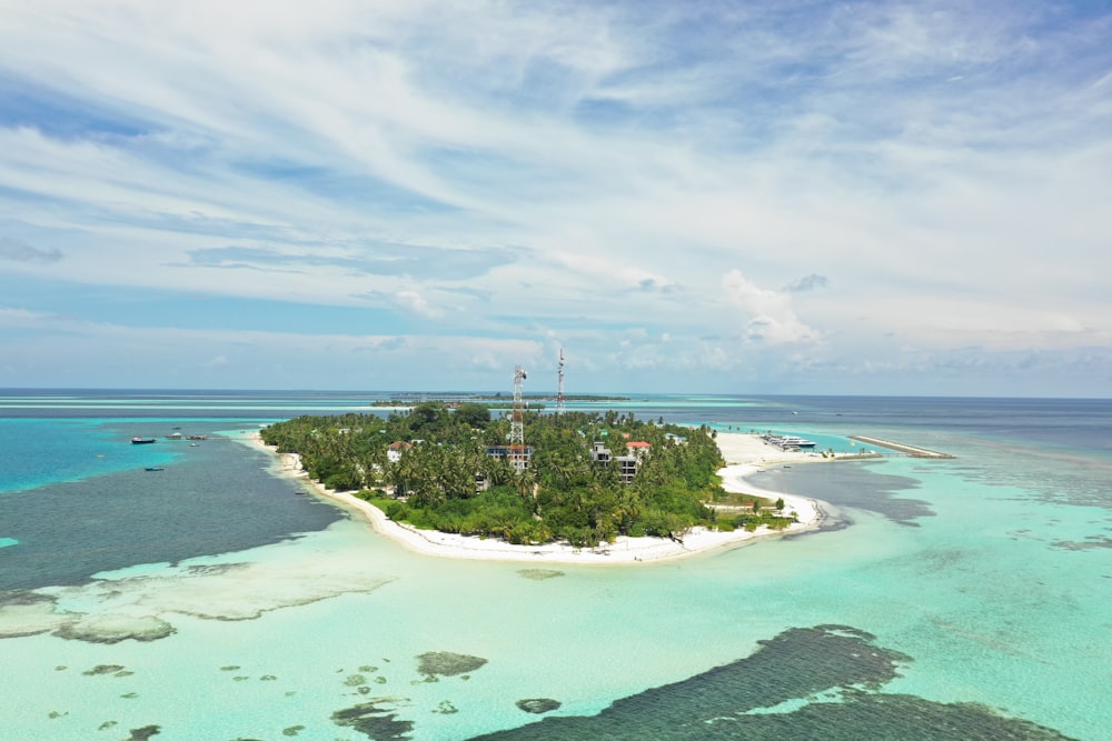 birds eye photography of island