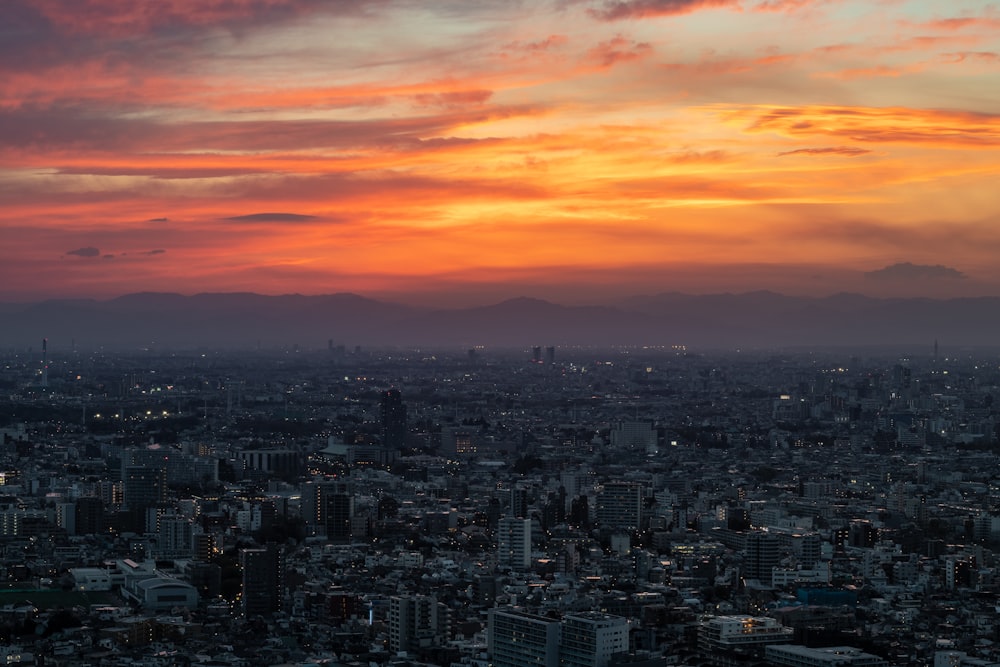 high-angle photography of city during sunrise