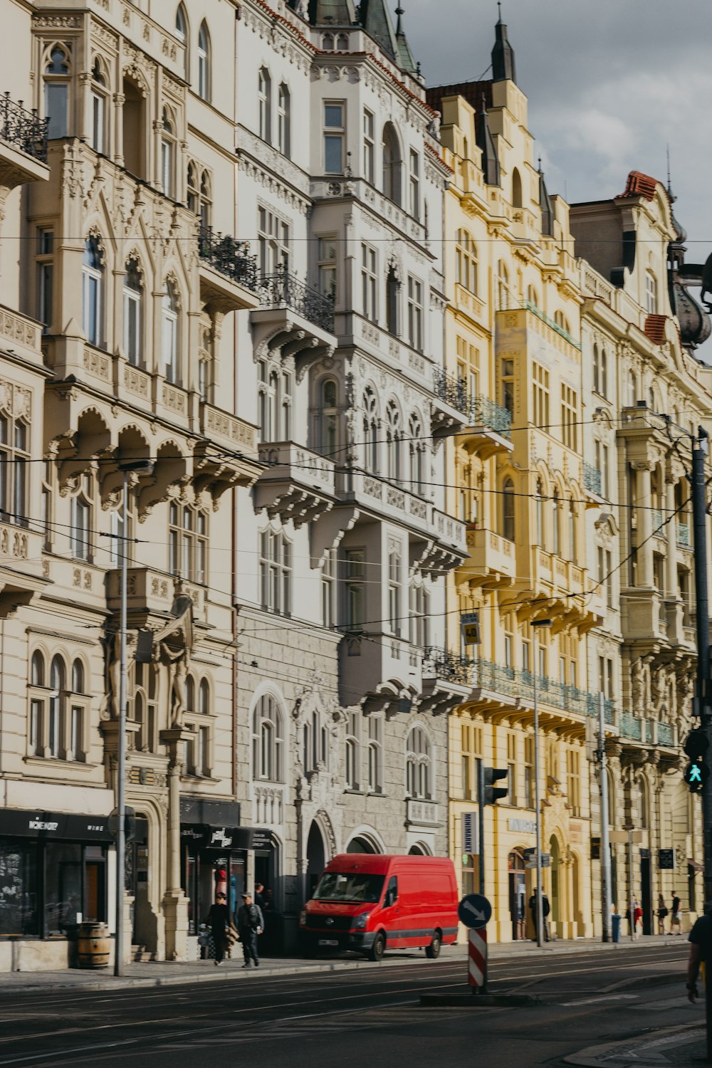 red van near building