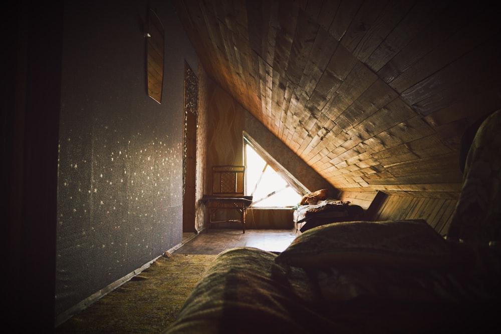 brown and blue attic