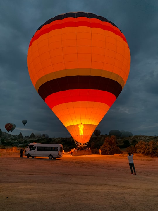 orange hot air balloon in Cappadocia Turkey