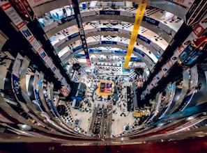 A vibrant display of various branded products available at the shopping center.