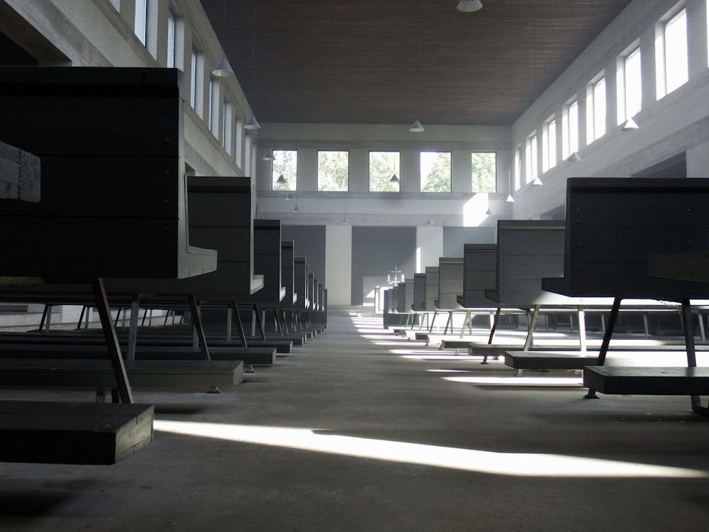 wooden desks in room