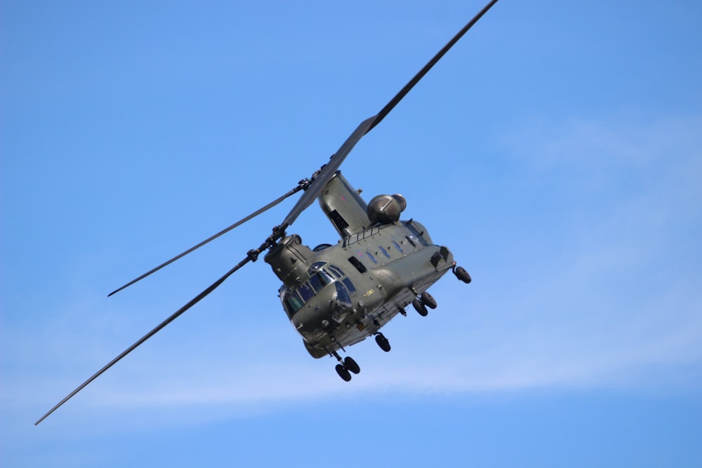 tandem rotors helicopter in mid air