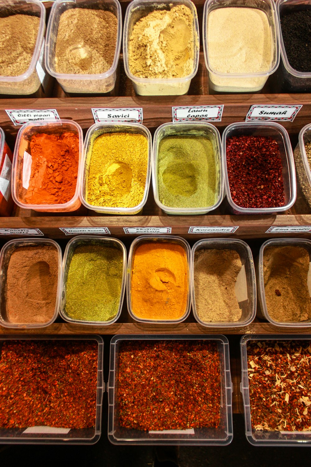 spices in containers