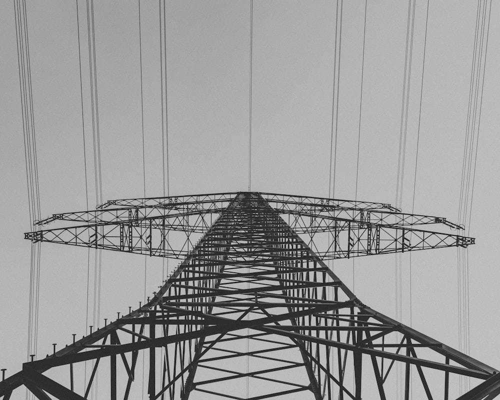 low-angle photography of transmission tower