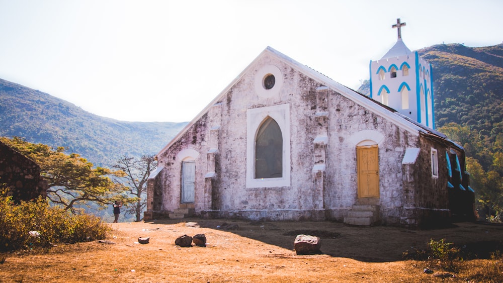 white and blue church building