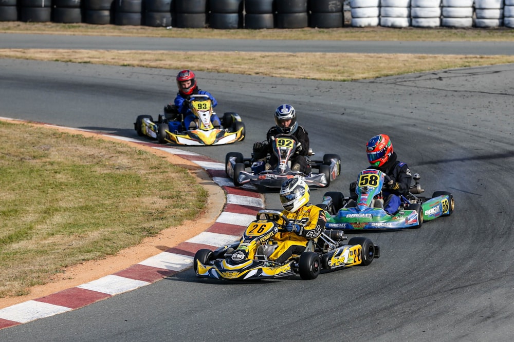 four race carts in assorted colors