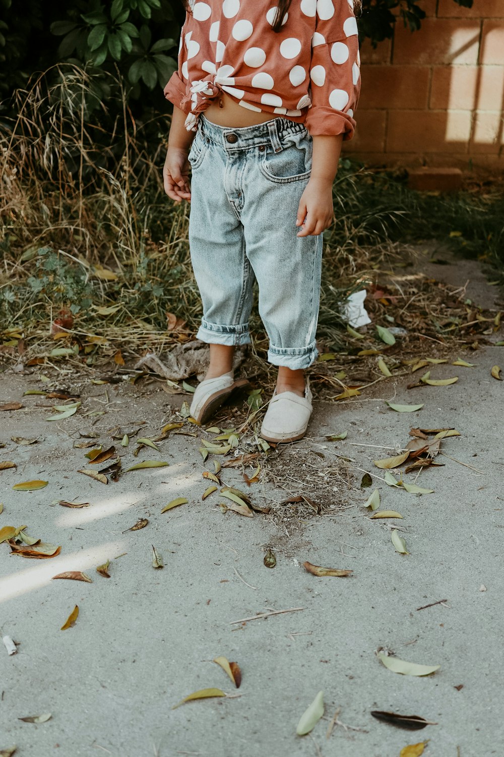 person standing on dry leaves