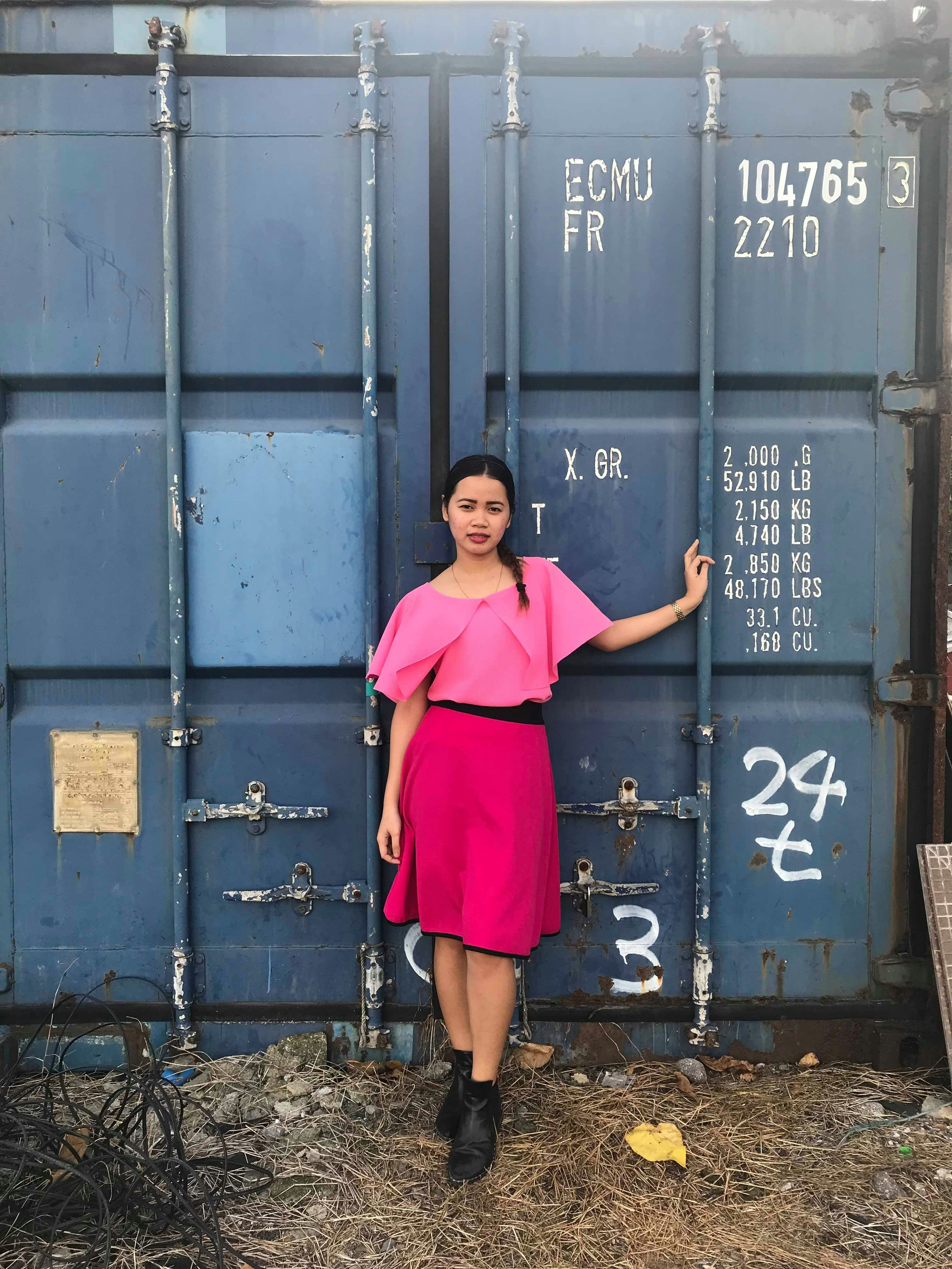 woman wearing pink dress