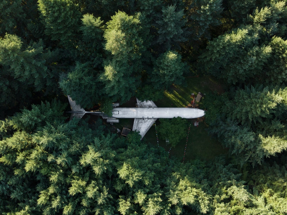 high-angle photo of white plane