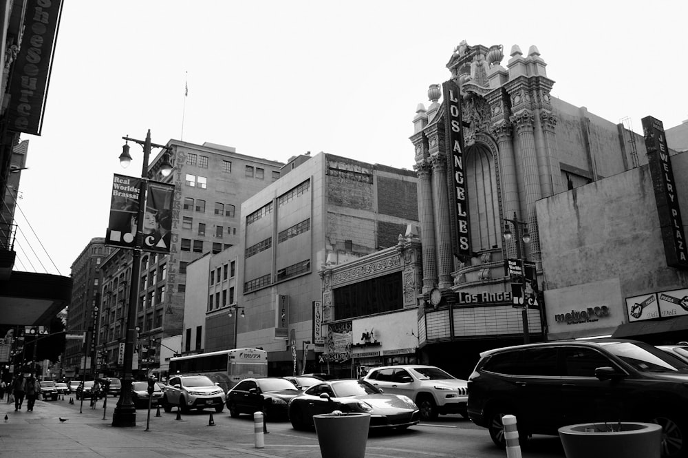 grayscale photography city buildings