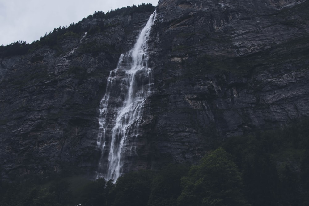 low-angle photo of waterfalls