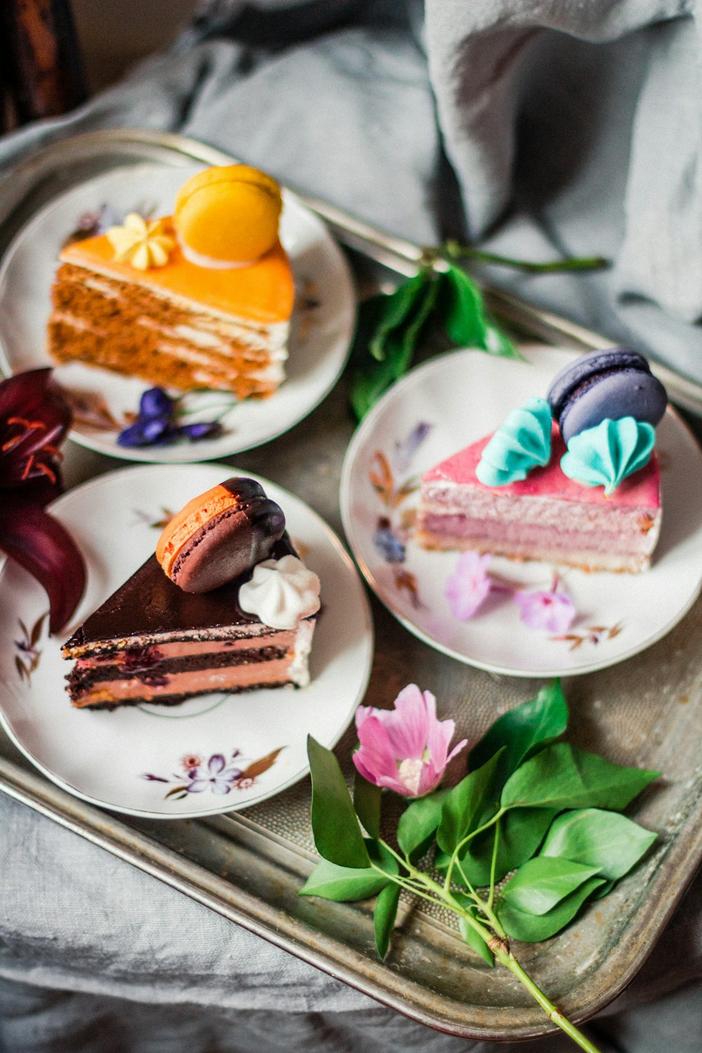 dessert food in plates