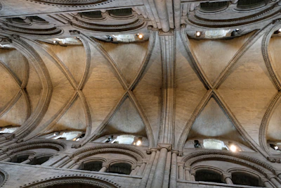 Detail of historic Roman vaulted ceiling with contemporary furniture below.