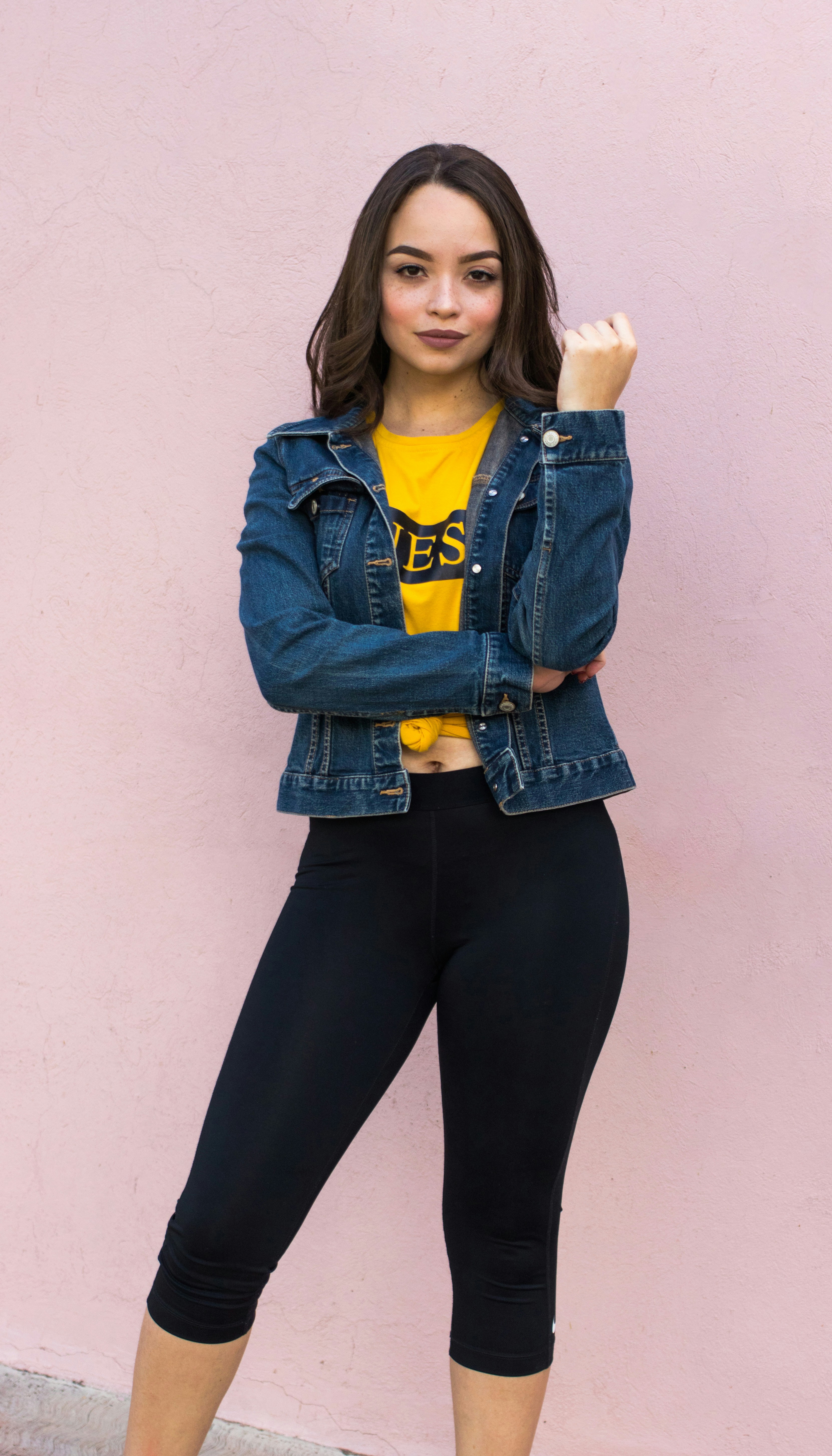 yellow and blue denim jacket