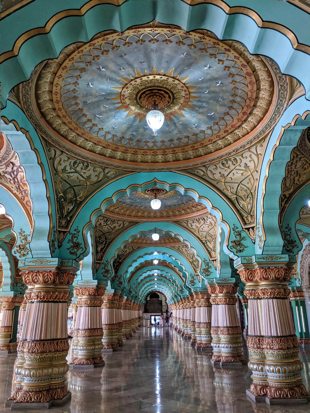 blue and brown building interior