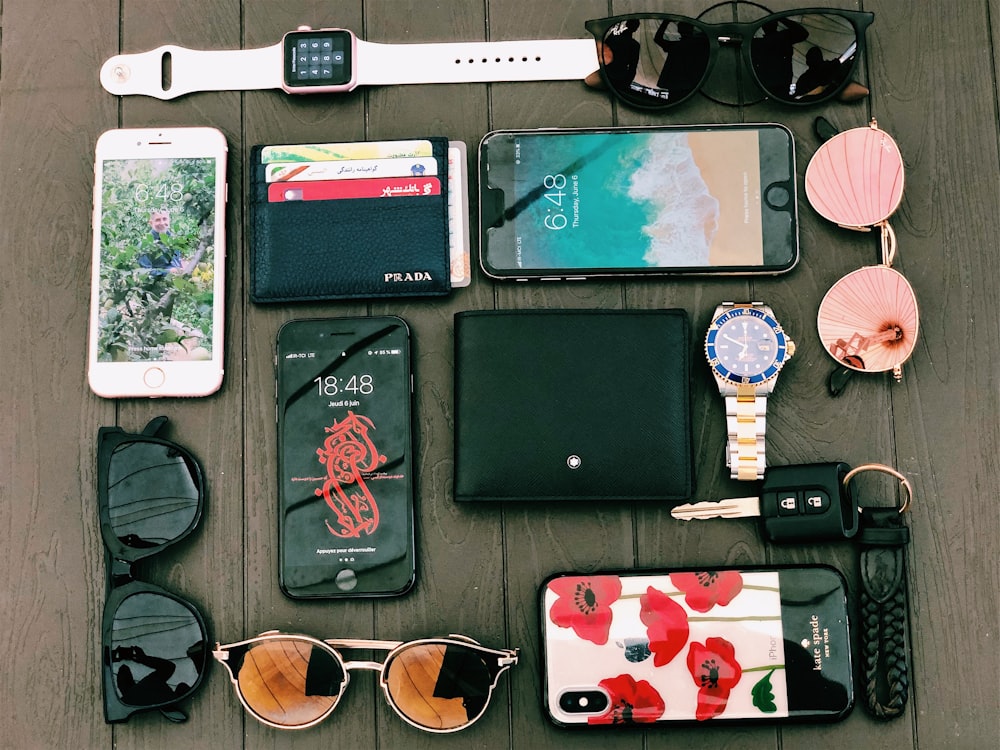 iPhones, sunglasses, watches, and items