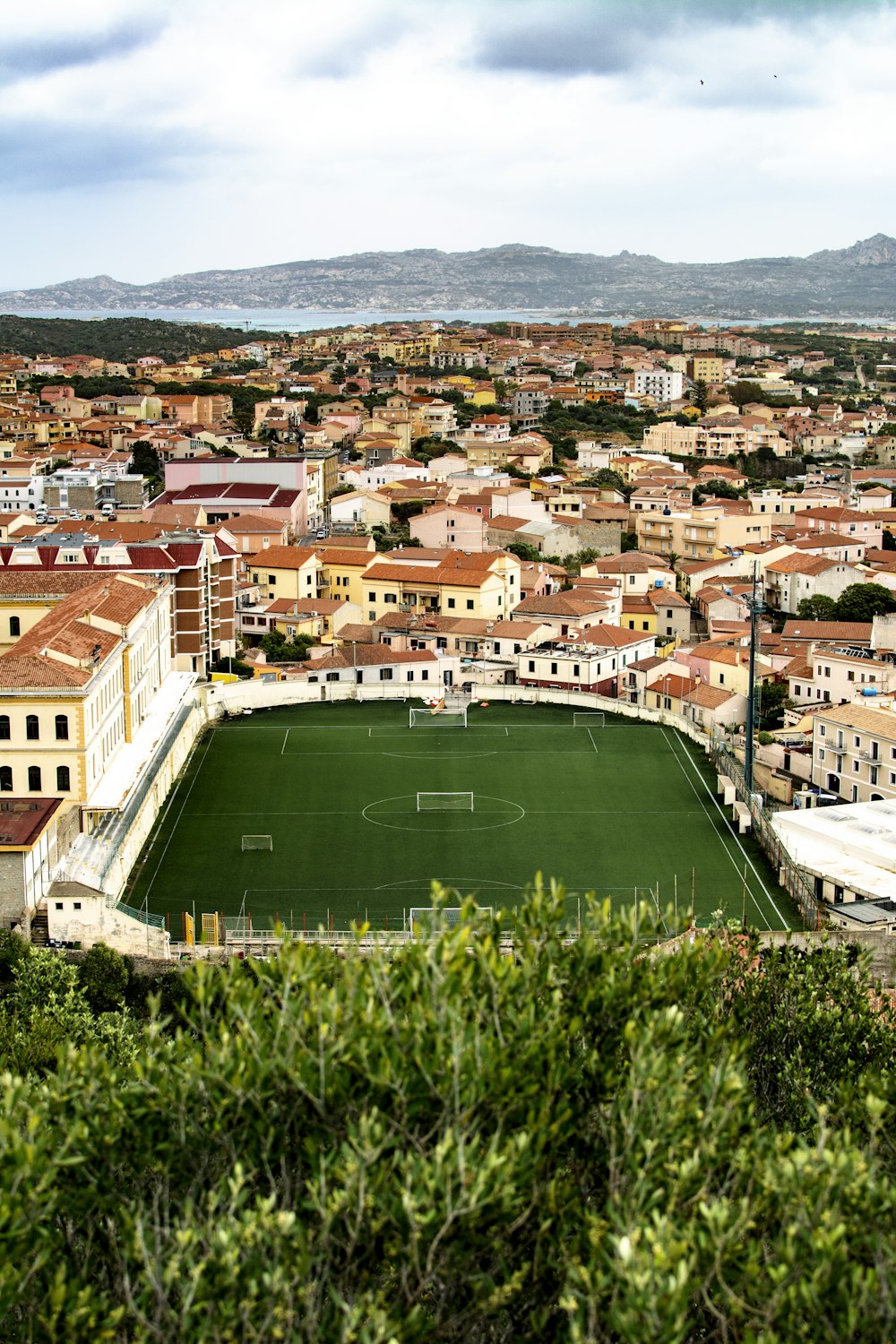 high-angle photography of soccer field