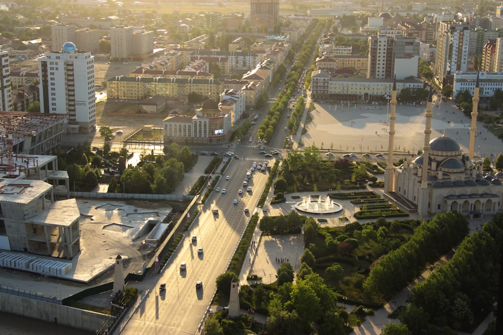 aerial photo of vehicles on road