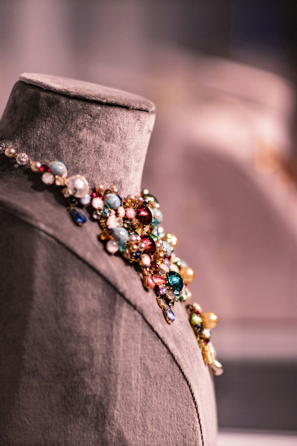 assorted-color gemstone jeweled bib necklace