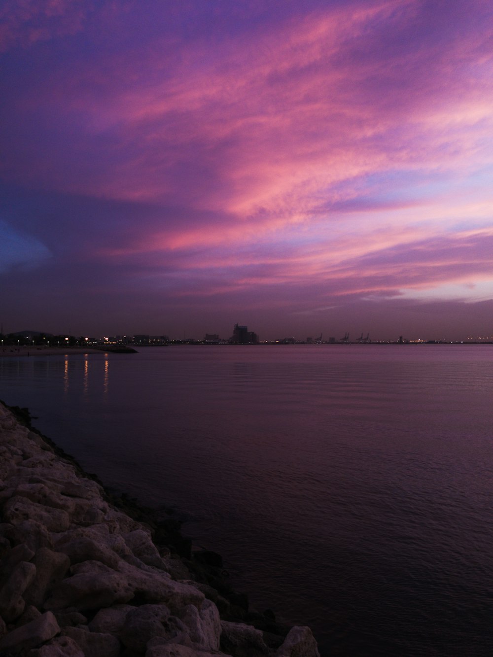 landscape photo of a lake at dusk