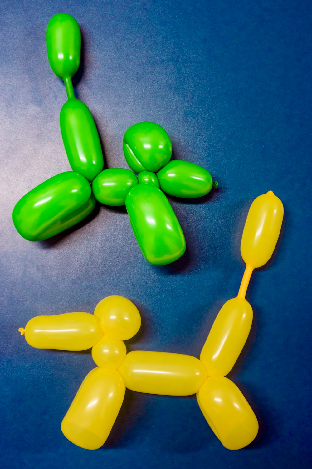 deux ballons de chien jaunes et verts