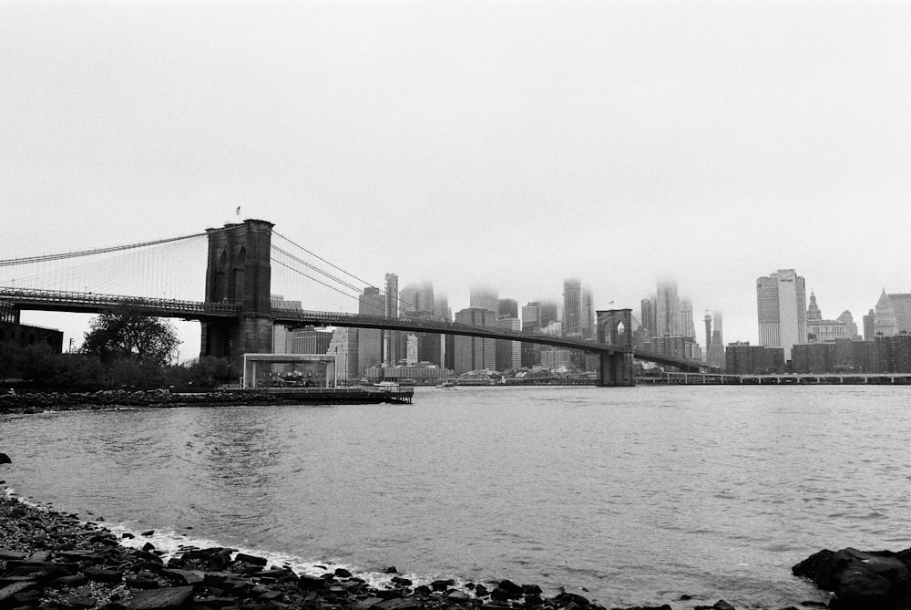 grayscale photo of bridge