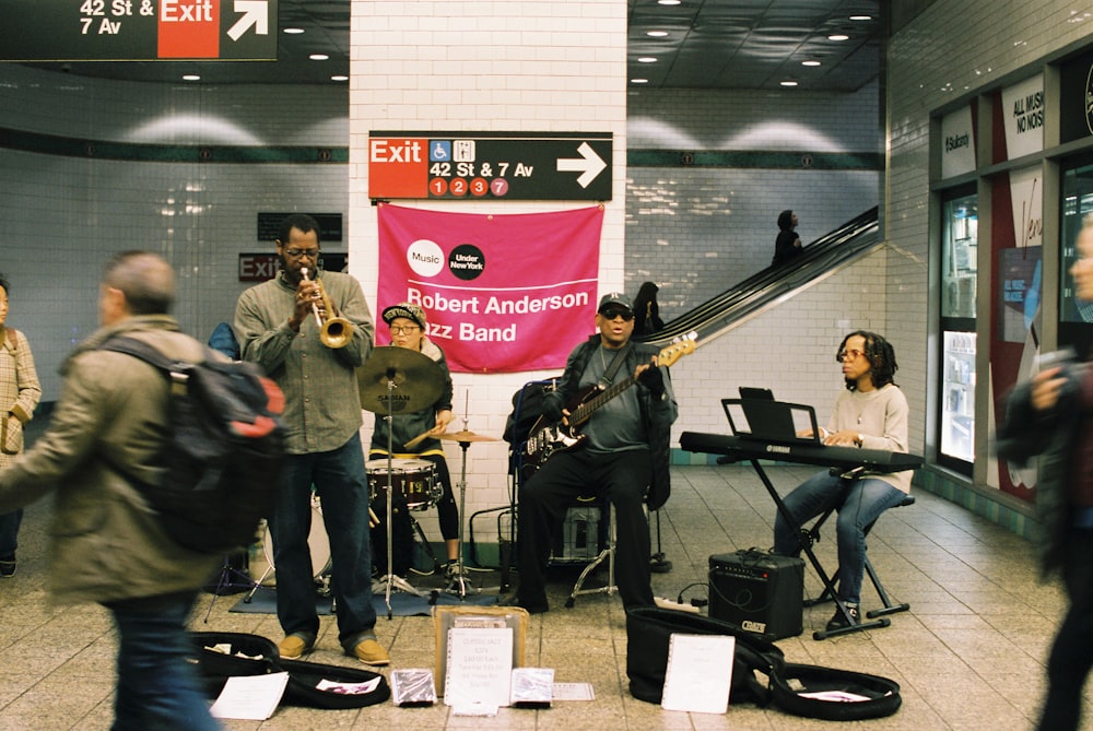 band busking at subway station