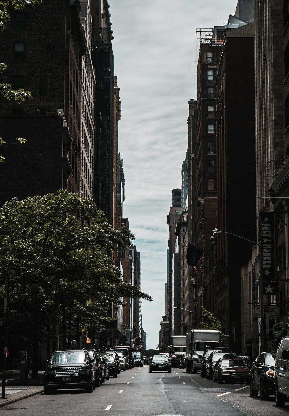 vehicles parked beside the road at the city