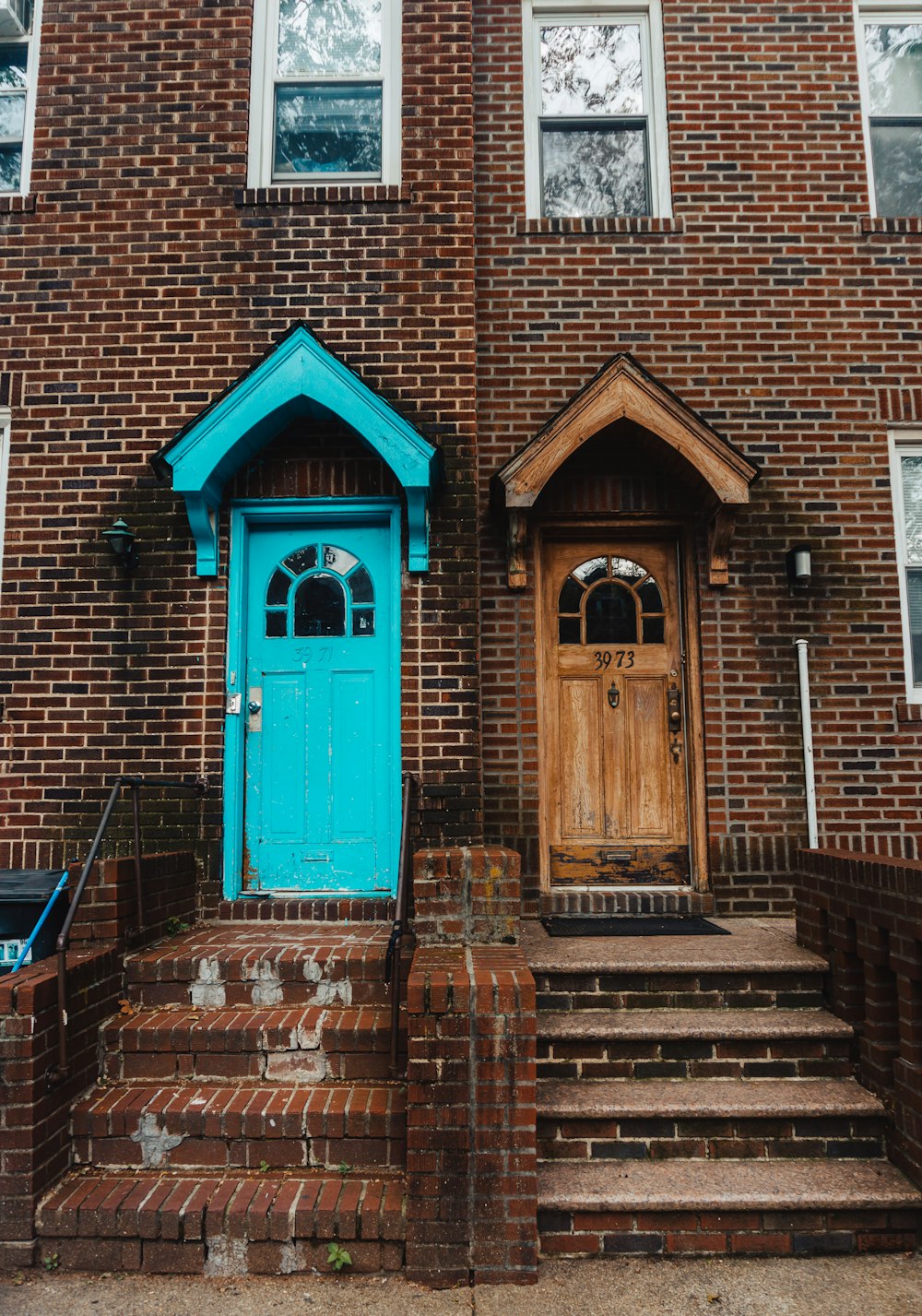 two blue and brown doors